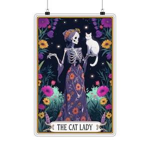 Die Katzendame Lustige Skeleton Tarot-Karte Matte Vertikale Poster | Mehrere Größen | Sarkastisches Tarot | Witziges Tarot Poster