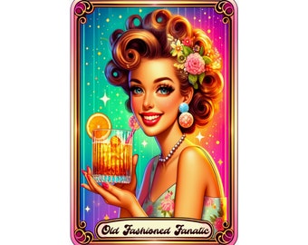 Carteles verticales mate de cóctel de chica pin up de carta de tarot antigua - Divertidos regalos de arte de pared con ilustración sarcástica para beber alcohol vintage