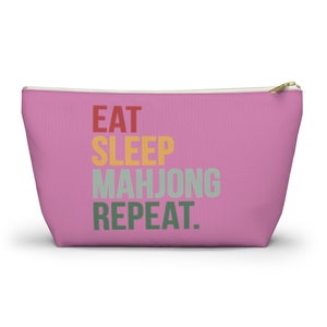 Eat Sleep Mahjong Repeat (Pink) Mahjong Tile Bag | Mahjong Bags For Tiles | Mah Jongg Bag | Bag For Mahjong Tiles |