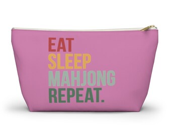 Eat Sleep Mahjong Repeat (Pink) Mahjong Tile Bag | Mahjong Bags For Tiles | Mah Jongg Bag | Bag For Mahjong Tiles |