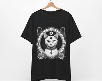 ミスティック キャット | オカルト ゴシック キャット ユニセックス T シャツ | ゴス シャツ | 神聖幾何学