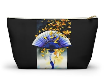 Chinese Watercolor Fans and Fall Leaves Black Mahjong Tile Bag | Mahjong Bags For Tiles | Mah Jongg Bag | Bag For Mahjong Tile
