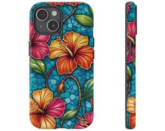 Hibiscus Phone Case Protective Cover for iPhone 14s & 15s - Cute Preppy Beach Girly Summer Tropical Floral Flower Hawaiian Gift For Her