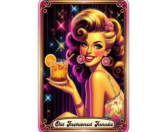 Carteles verticales mate de cóctel de chica pin up de carta de tarot antigua - Divertidos regalos de arte de pared con ilustración sarcástica para beber alcohol vintage