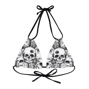 Retro Gothic Skulls Strappy Triangle Bikini Top | Psychedelic Gothic Skull Goth Emo Heavy Metal Punk Occult