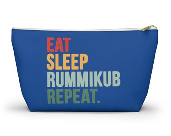 Eat Sleep Rummikub Repeat (Blue) Tile Bag | Storage Bag for Rummikub Tiles and Trays (up to 12 inches) | Rummikub Travel Bag