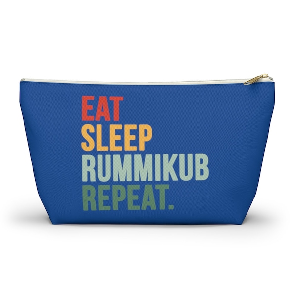 Eat Sleep Rummikub Repeat (Blue) Tile Bag | Storage Bag for Rummikub Tiles and Trays (up to 12 inches) | Rummikub Travel Bag