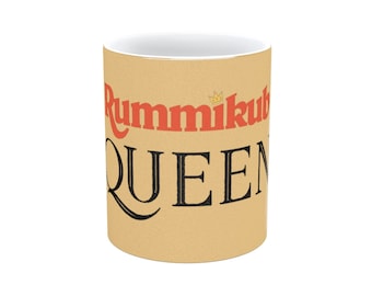 Rummikub Queen (zwarte tekst) metalen mok (zilver/goud)