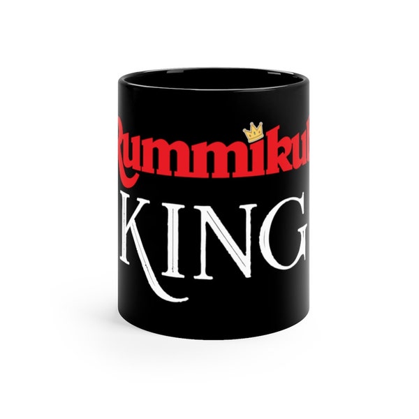 Rummikub King (With Crown and Royal White Font) Black Coffee Mug, 11oz