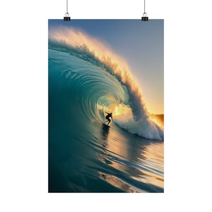 Surf Poster Wave Sunset Surfer Matte Vertical Poster - Ocean Print Beach Gift For Her Wall Art Prints Surfing Decor Coastal Decor