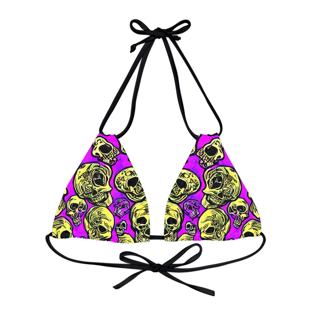 Purple Gothic Skulls Strappy Triangle Bikini Top | Psychedelic Gothic ...