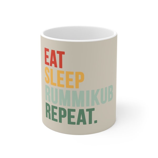 Eat Sleep Rummikub Repeat 11oz Beige/White Mug