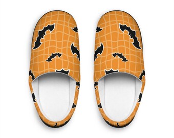 Halloween Slippers - Womens Indoor Slippers with Scary Bats, Gifts for Mom, Costume Pumpkin Shoes, Halloween Theme
