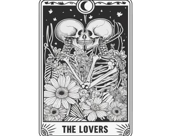 verticales mates de carte de tarot squelette drôle The Lovers | Plusieurs tailles | Tarot sarcastique | Poster de tarot drôle