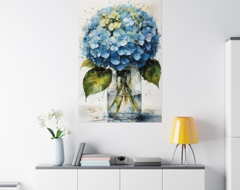 Hydrangea Print Blue Watercolor Hydrangea Art Unframed Print - Colorful Hydrangea Wall Art Decor Botanical Wall Art Painting Gift
