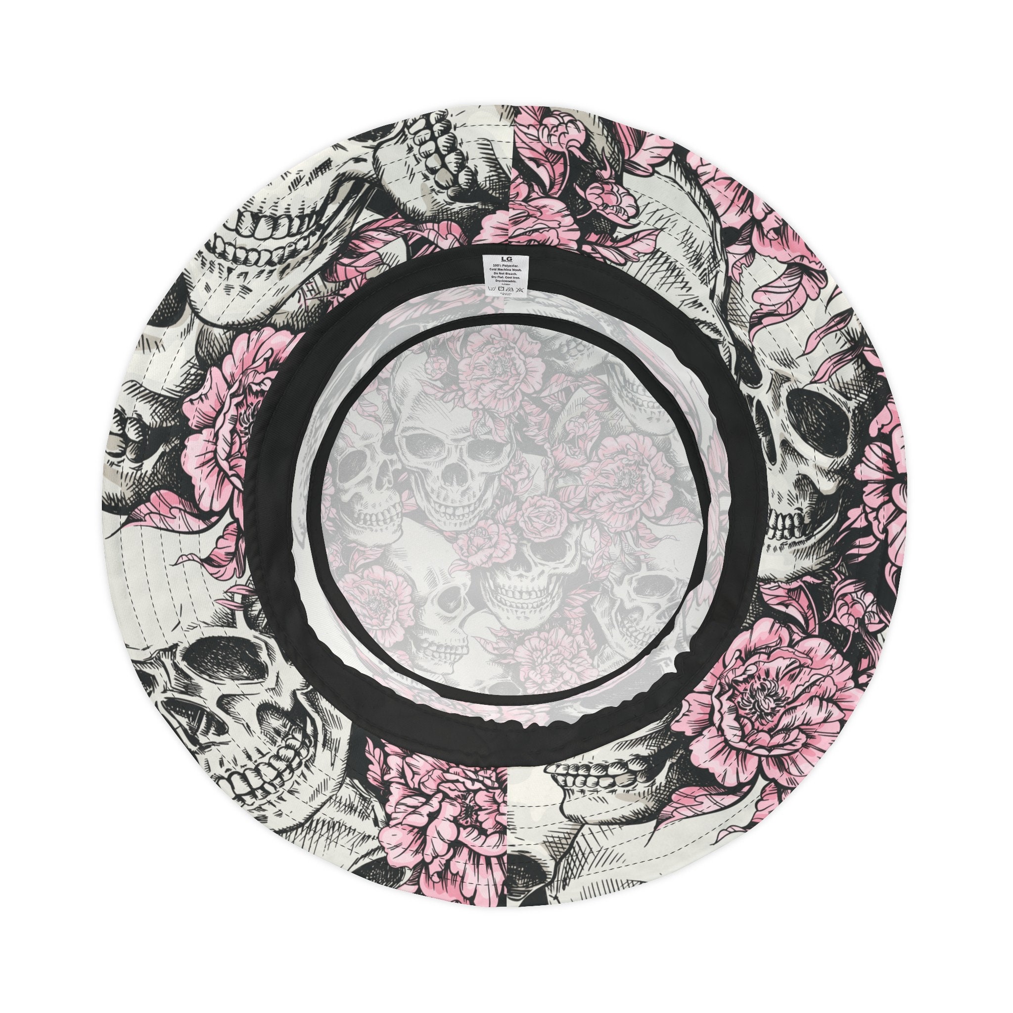 ピンクの花柄ゴシックスカルバケットハット | サイケデリック ゴシック