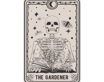 El jardinero divertido esqueleto tarot tarjeta mate carteles verticales / múltiples tamaños / tarot sarcástico / cartel de tarot divertido