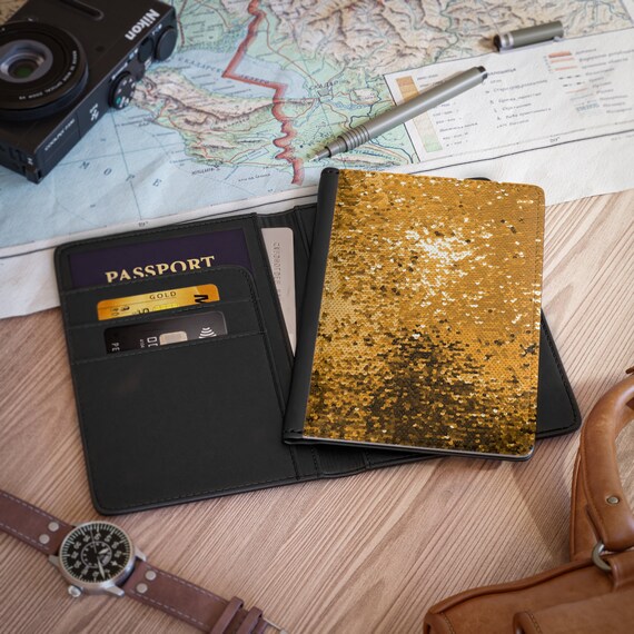 Protège-passeport (imprimé) à paillettes dorées Porte-passeport