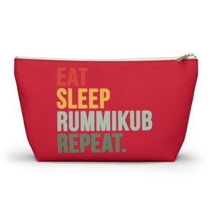 Eat Sleep Rummikub Repeat (Red) Tile Bag | Storage Bag for Rummikub Tiles and Trays (up to 12 inches) | Rummikub Travel Bag