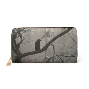 Cartera con cremallera gótica de cuervo negro