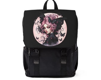 Vintage rosa pastel goth hada unisex mochila casual, mochila oculta, bolsa gótica, mochila gótica, hadas góticas