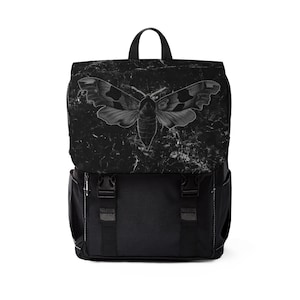 Goth Moth Spells Goth Backpack (on Black Marble Print) | Gothic Occult | Magic Witch | Gothic Moth | Gothic Backpack