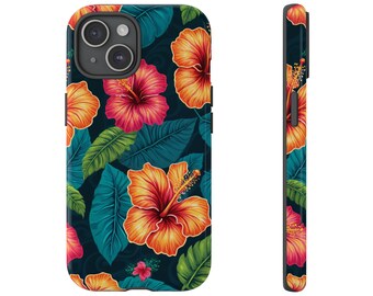 Tropical Hibiscus Phone Case Protective Cover for iPhone 14s & 15s - Cute Preppy Beach Girly Summer Floral Flower Hawaiian Gift For Her