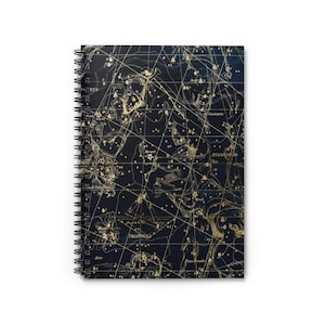 Schwarz Gold Star Map Celestial Spiralblock - Linierte Linie