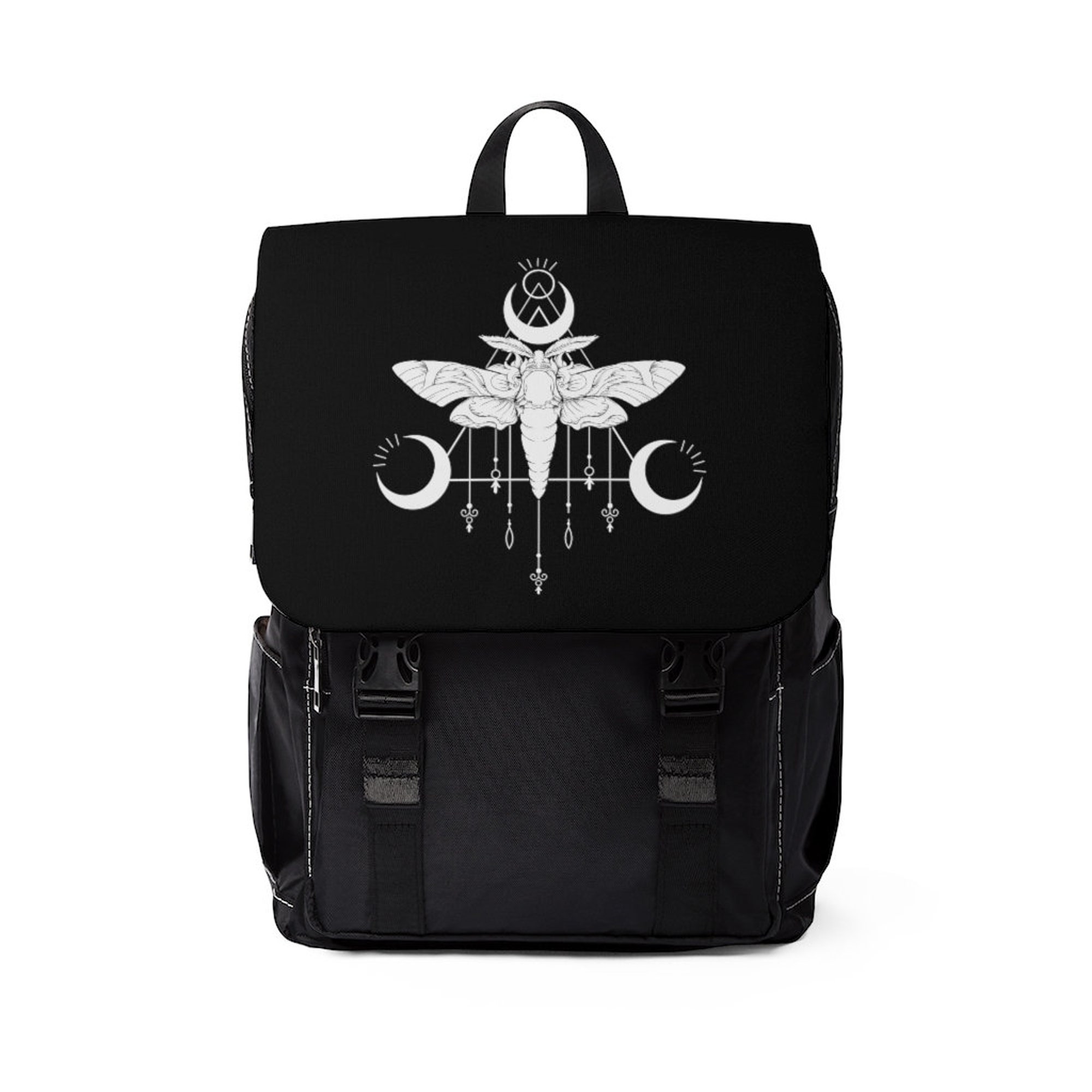 Goth Moth Moon Occult Crescent Dark Art Metal Gothic Pagan Unisex Casual Shoulder Backpack