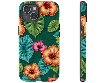 Cute Hibiscus Phone Case Protective Cover for iPhone 14s & 15s - Preppy Beach Girly Summer Tropical Floral Flower Hawaiian Gift For Her