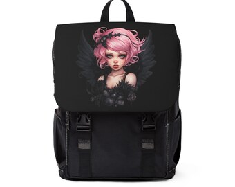 Linda rosa pastel goth hada unisex mochila casual, mochila oculta, bolsa gótica, mochila gótica, hadas góticas