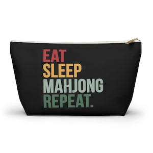 Eat Sleep Mahjong Repeat (Black) Mahjong Tile Bag | Mahjong Bags For Tiles | Mah Jongg Bag | Bag For Mahjong Tiles | Mahjong Storage Bag