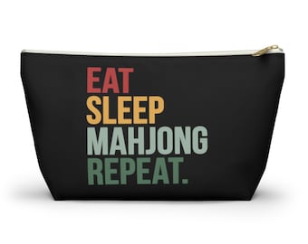 Eat Sleep Mahjong Repeat (Black) Mahjong Tile Bag | Mahjong Bags For Tiles | Mah Jongg Bag | Bag For Mahjong Tiles | Mahjong Storage Bag