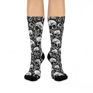 Hallucinogenic Cemetery | Psychedelic Gothic Skulls Cushioned Unisex Crew Socks | Gothic Socks | Skull Socks | Halloween Socks