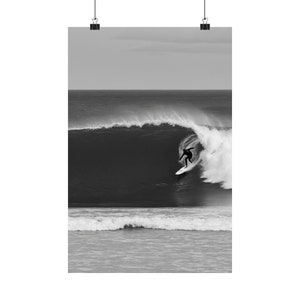 Surf Poster Black & White Surfer Matte Vertical Poster - Ocean Print Beach Gift For Her Wall Art Prints Surfing Decor Coastal Decor