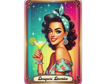 Daiquiri Tarot Card Pin Up Girl Cocktail Matte Canvas - Funny Vintage Alcohol Drinking Sarcastic Illustration Wall Art Gifts