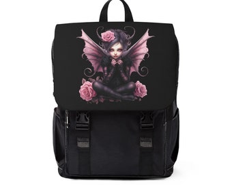 Roze pastel bloemen Goth Fairy Unisex Casual rugzak, occulte rugzak, gotische tas, Goth rugzak, gotische feeën