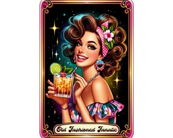 Carteles verticales mate de cóctel de chica pin up de carta de tarot antigua - Divertidos regalos de arte de pared con ilustración sarcástica para beber alcohol vintage