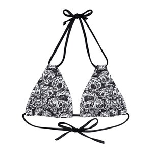 Molten Gothic Skulls Strappy Triangle Bikini Top | Psychedelic Gothic Skull Goth Emo Heavy Metal Punk Occult