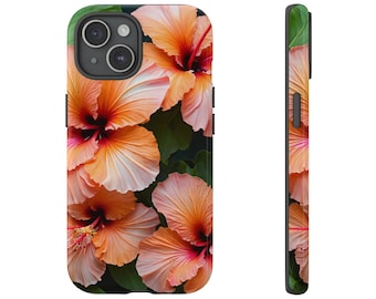 Hibiscus Flower Phone Case Protective Cover for iPhone 14s & 15s - Cute Preppy Beach Girly Summer Tropical Floral Flower Hawaiian Gift
