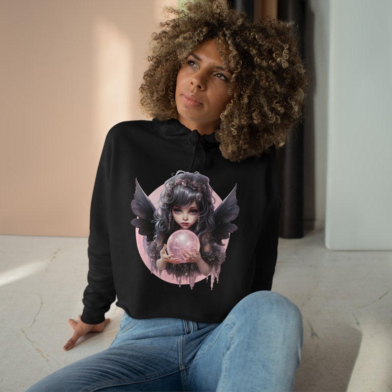 Sweat à capuche court gothique rose pastel gothique fée Pull gothique fées Veste à capuche gothique pour femme image 2