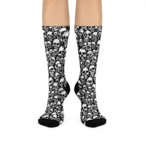 Skull Crusher | Psychedelic Gothic Skulls Cushioned Unisex Crew Socks | Gothic Socks | Skull Socks | Halloween Socks