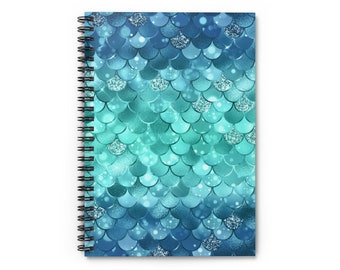Blue and Turquoise Metallic Mermaid Scales Spiral Notebook - Ruled Line