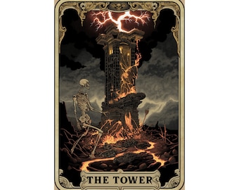 La Torre Divertido Esqueleto Tarot Carta Mate Carteles Verticales / Múltiples Tamaños / Tarot Sarcástico / Cartel de Tarot Divertido