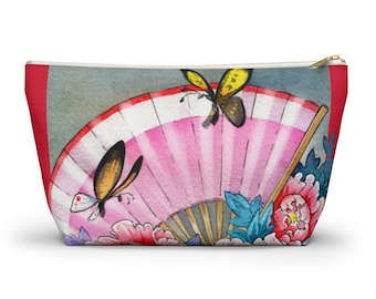 Red Chinese Watercolor Fans and Flowers Mahjong Tile Bag | Mahjong Bags For Tiles | Mah Jongg Bag | Bag For Mahjong Tiles
