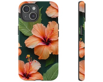 Flower Hibiscus Phone Case Protective Cover for iPhone 14s & 15s - Cute Preppy Beach Girly Summer Tropical Floral Hawaiian Gift For Her