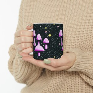 Stellar Spore Mushrooms Ceramic Mug 11oz | Mystical Mushroom Lover Gift | Fungi Grower Forager | Gifts for Gardeners & Vegans