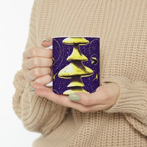 Interstellar Mycota Mushrooms Ceramic Mug 11oz | Mystical Mushroom Lover Gift | Fungi Grower Forager | Gifts for Gardeners & Vegans