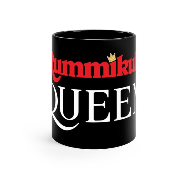 Rummikub Queen (With Crown and Royal White Font) Black Coffee Mug, 11oz