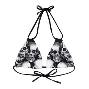 Retro Gothic Skulls Strappy Triangle Bikini Top | Psychedelic Gothic Skull Goth Emo Heavy Metal Punk Occult